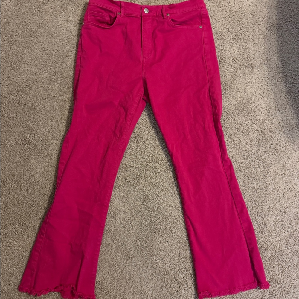 LOFT Hot Pink Flare Wide Leg Jeans
